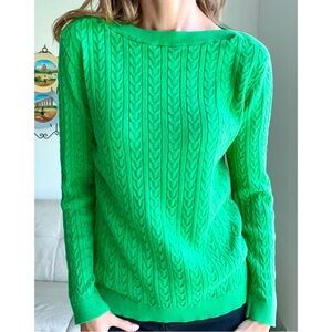 Tommy Hilfiger Cable Knit Sweater Bright Green Boat Neck Women’s Large
